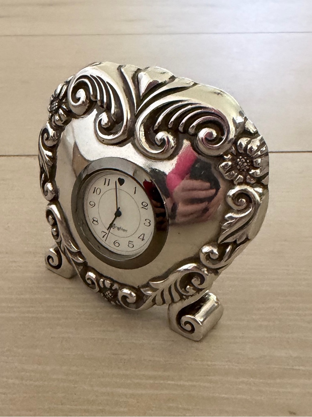 Brighton Silver Ornate Heart Table Clock - Decorative Home Decor